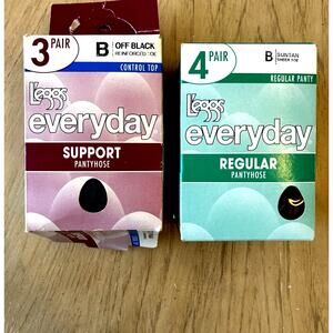 NEW L'eggs Everyday Sheer Pantyhose 7 Pair Total Black Control Top, Suntan B